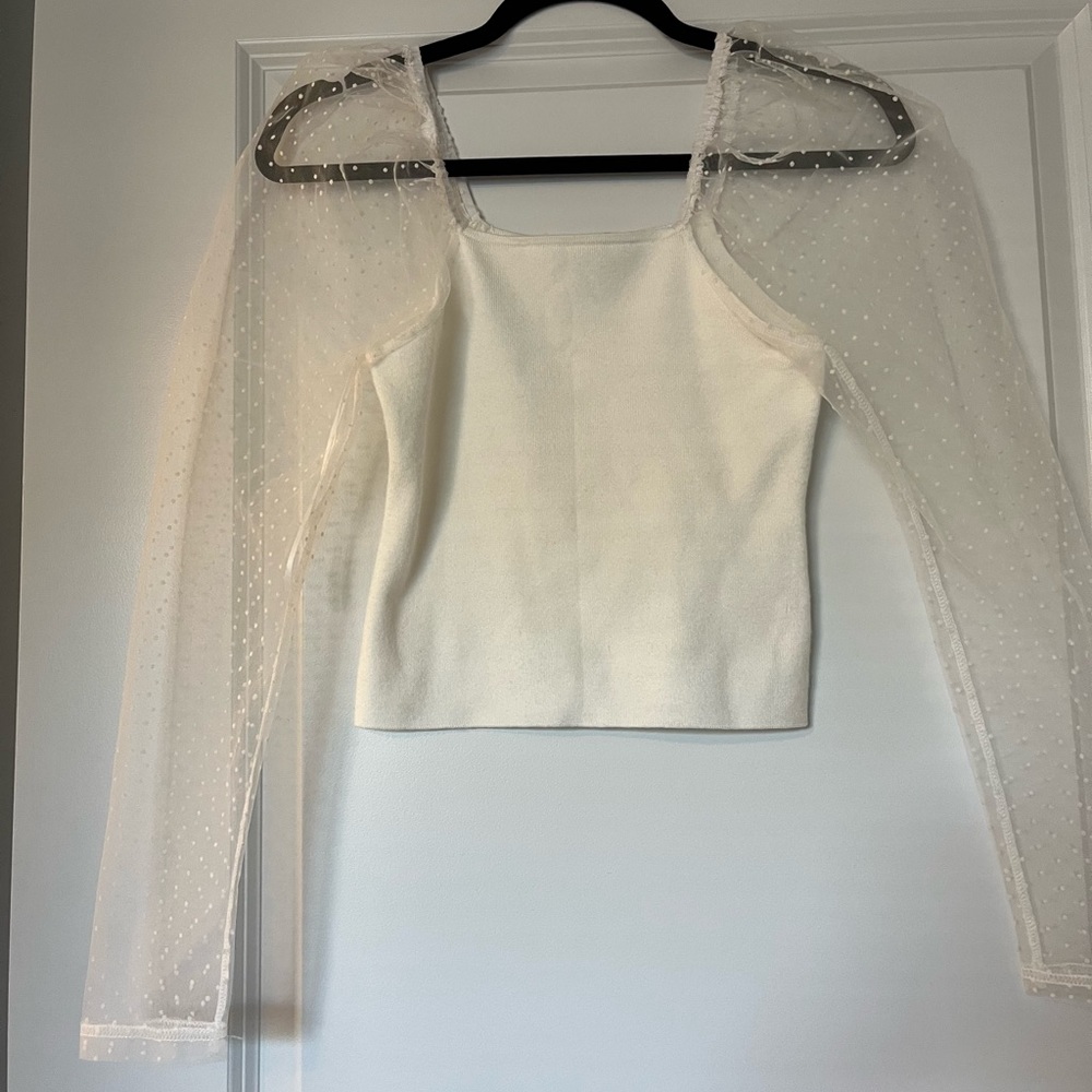 White Top with Sheer Sleeves